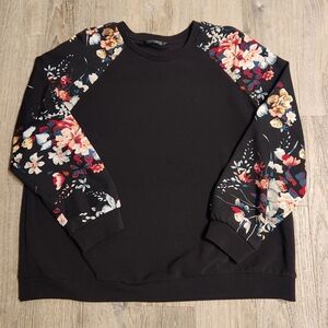 Floral Sleeve Black Sweater